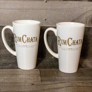 RUM CHATA TALL 14 OZ COFFEE MUGS CERAMIC SET OF 2 TEA CUP DINER BAR RETRO